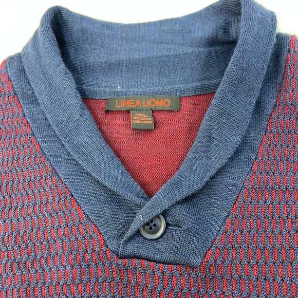 NWOT LINEA UOMO Blue & Red Preppy Wool Blend Sweater Size Large - Picture 4 of 10